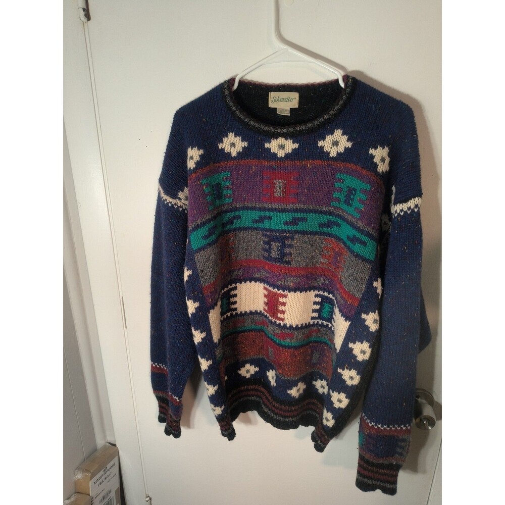 Vintage 90s St Johns Bay Wool Geometric Sweater Mens XL Aztec Southwestern